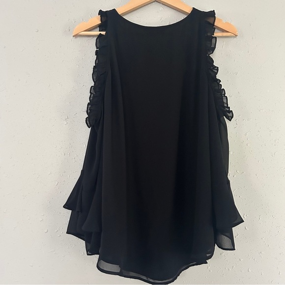 Express Classic Black Blouse Ruffle Cold Shoulder Formal Neutral Large - Picture 5 of 8